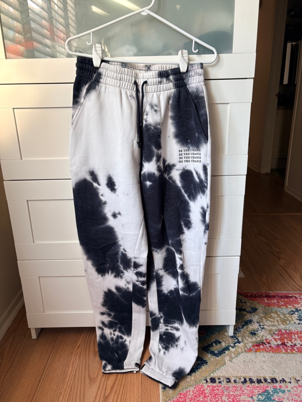 Black & White Tie-Dye High Waisted Sweatpants with Drawstring